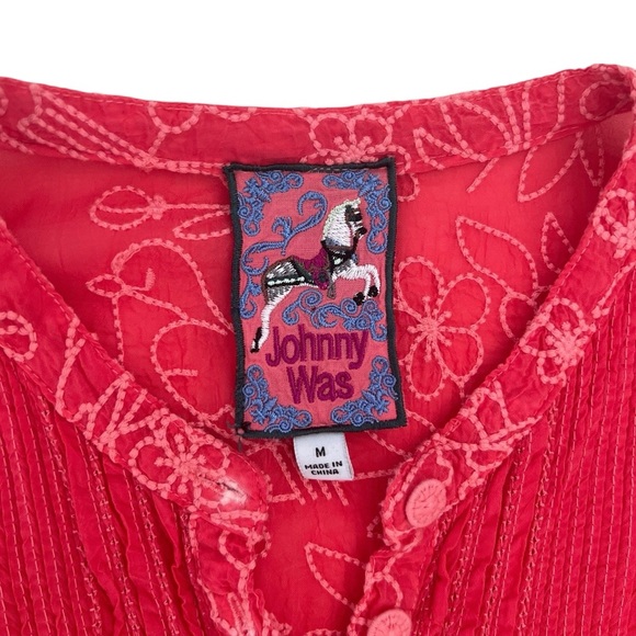 Johnny Was Birdie Marisol Embroidered Long Sleeve Tunic Top Coral Pink SZ M - Picture 10 of 14
